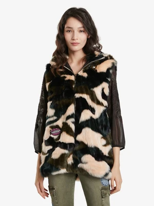 Khaki women's faux fur vest Desigual Ju - Women