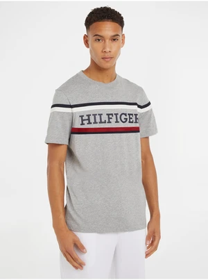 Šedé pánské tričko Tommy Hilfiger - Pánské