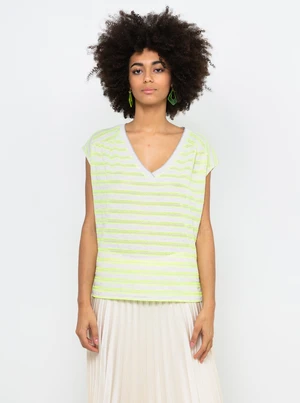 Neon yellow striped loose T-shirt CAMAIEU