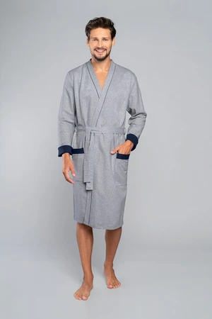 Gabriel Long Sleeve Bathrobe - Melange/Navy Blue