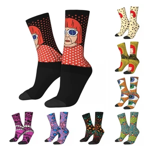 Crazy Design Yayoi Kusama Anime Football Socks Polka Pop Aesthetic Polyester Long Socks for Women Men Non-slip