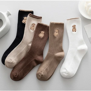 2pairs Women's Socks Cartoon Bear Socks 2023 Kawaii Socks Embroidered Socks Fashion Medium Hose Harajuku Casual Sock