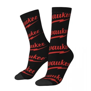 Crazy compression Brand Sign Sock for Men Hip Hop Harajuku Milwaukee Happy Seamless Pattern Printed Boys Crew Sock Novelty Gift