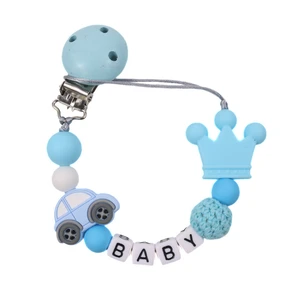 1pcs Car Silicone Personalised Name Baby Pacifier Clips Crochet Beads Silicone Crown Pacifier Chain Holder Baby Shower Gift