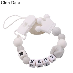 Chip Dale Personalized Name Silicone Baby Pacifier Clips Chain Teething Silicone Beads Dummy Chain Holder For Nipple