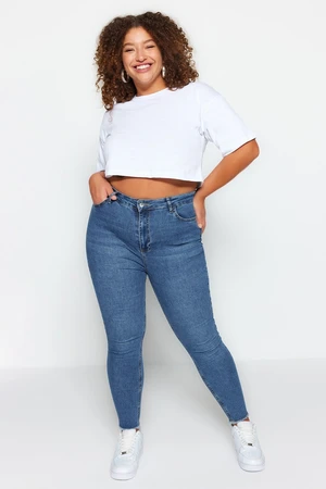 Trendyol Curve Blue High Derék zseb részletesen kidolgozott rugalmas skinny farmer