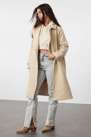 Trendyol Stone Oversize Wide Cut Belted Long Wool Coat