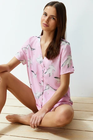 Trendyol Pink Stork Patterned Viscose Woven Pajama Set