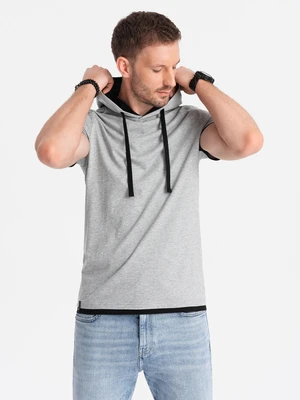 Ombre Casual men's cotton hooded t-shirt - grey melange