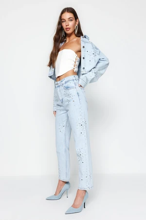 Trendyol Light Blue Stones High Waist Straight Jeans