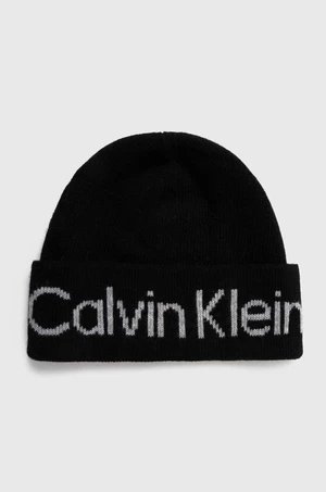 Čepice z vlněné směsi Calvin Klein černá barva