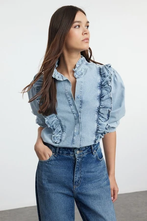 Trendyol Blue Flounce Regular Denim Shirt