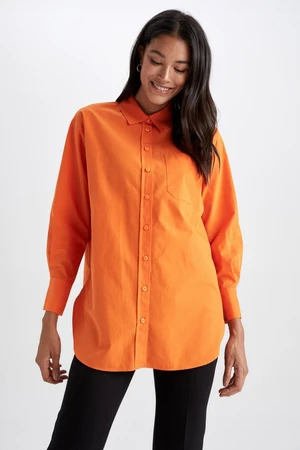 DEFACTO Relax Fit Poplin Long Sleeve 100% Cotton Shirt Tunic