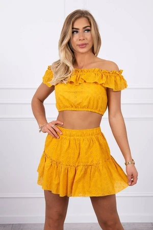 Embroidered mustard set without shoulders