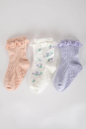 DEFACTO Baby Girl Non-Slip Sole 3-Pack Cotton Long Socks