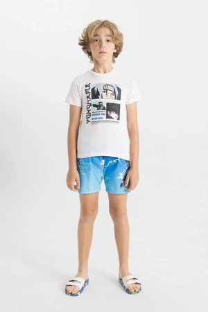 DEFACTO Boy's Printed Short Sleeve T-Shirt Swim Shorts Set of 2