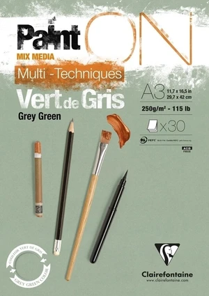 Clairefontaine Paint'On Pad Grey Green Glued Carnete de Schițe A3 250 g