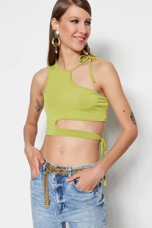 Trendyol Oil Green Crop Knitted Window/Cut Out Detailed Blouse