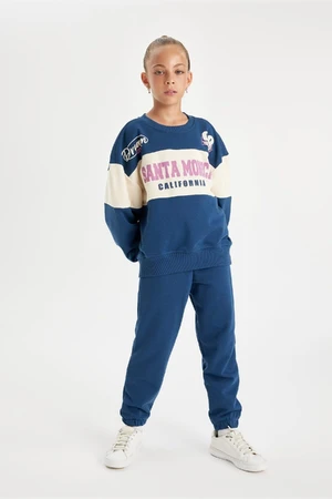 DEFACTO Girl 2-Piece Set Crew Neck Printed Sweatshirt Jogger Sweatpants