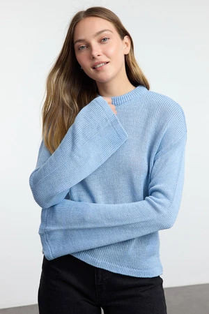 Trendyol Light Blue Wide Pattern Crew Neck Knitwear Sweater