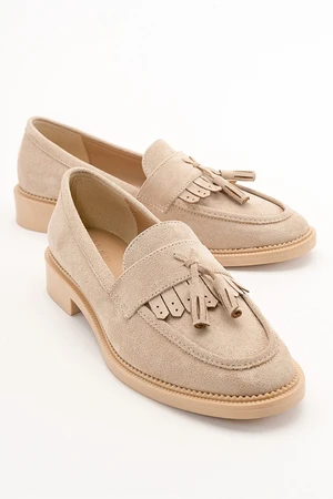 LuviShoes LILY Women's Beige Suede Loafers