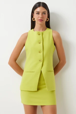 Happiness İstanbul Women's Oil Green Sleeveless Vest Mini Skirt Woven Suit