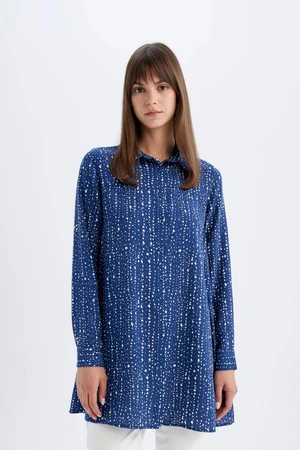 DEFACTO Regular Fit Patterned Viscose Basic Long Sleeve Shirt Tunic