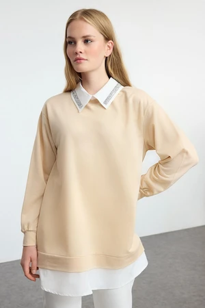 Trendyol Beige Shirt Detailed Knitted Tunic