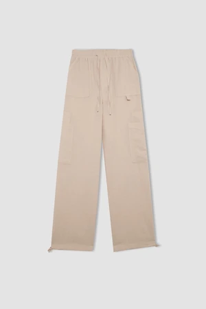 DEFACTO Cool Wide Leg Cargo High Waist Linen Blend Trousers