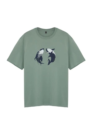 Trendyol Mint Oversize More Sustainable Animal Print 100% Organic Cotton T-shirt