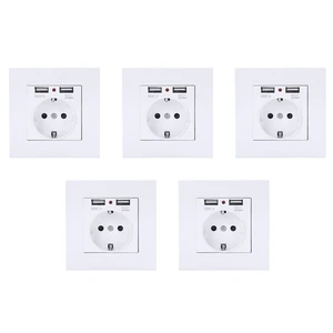 5X Pc Panel Wall Power Socket Grounded 16A Eu Standard Electrical Outlet With 2100Ma Dual USB Charger Port For Mobile