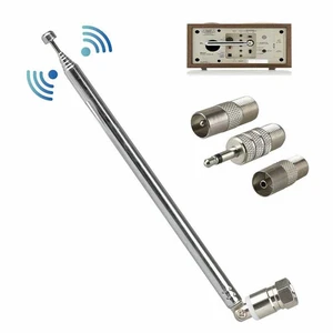 Radio Antenna Telescopic DAB FM Aerial W 3 Adapter HiFi AV Receiver Mini System F-male Connector Radio Accessories