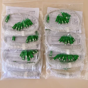 High Quality 10PCS 1X2 1X4 1X8 1X16 1X32 PLC SC/APC SM Single Mode 0.9mm G657A1 LSZH 1m FTTH Fiber Optic Splitter