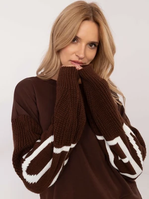 Brown hoodless sweatshirt with knitted sleeves