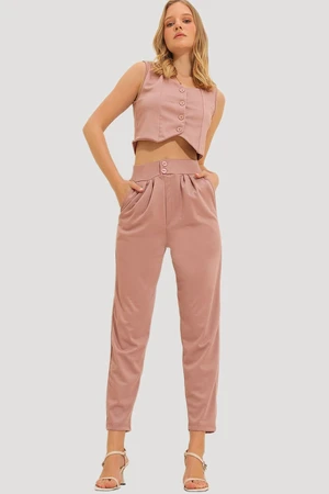 Trend Alaçatı Stili Women's Powder Pink High Waist Carrot Pants