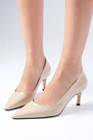 Mio Gusto Claudine Nude Patent Leather Chunky Pointed Toe Women's High Heel Shoes