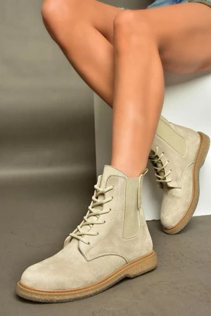 Fox Shoes R374961902 Beige Suede Women's Classic Boots with Elastic Side