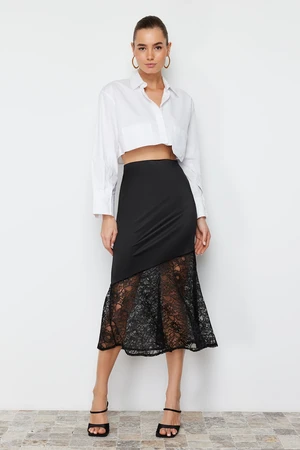 Trendyol Black Lace Detailed Satin Skirt