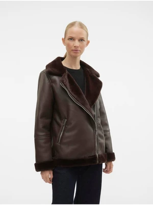 Women's Dark Brown Faux Leather Jacket VERO MODA Emmy - Women