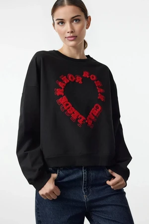 Trendyol Black Heart Printed Regular/Normal Pattern Knitted Sweatshirt