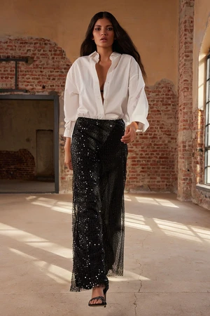 Trendyol Black Lined Sequin Trousers