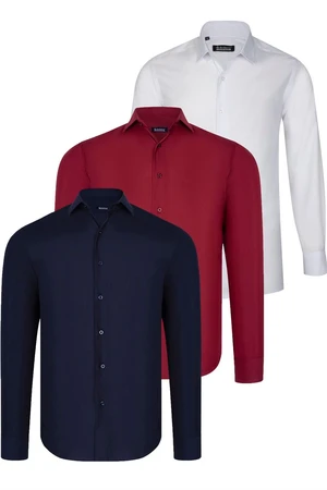 TRIPLE SET G726 DEWBERRY SHIRT-WHITE-NAVY BLUE-BURGUNDY