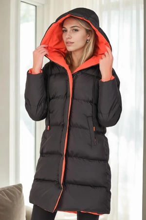 Z6687 DEWBERRY WOMEN'S COAT-BLACK-LIGHT ORANGE