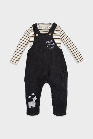 DEFACTO Baby Boy Striped Long Sleeve T-Shirt Jeans Overalls 2-Piece Set