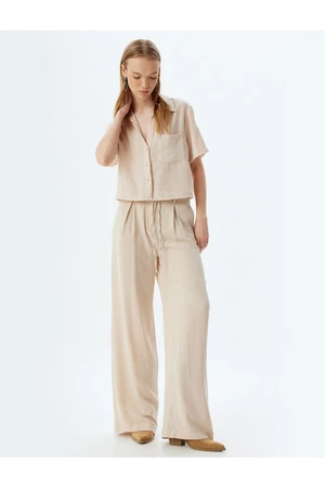 Koton Wide Leg Trousers Buttoned Waist Tied Normal Waist