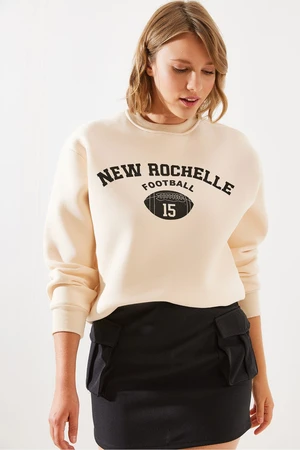 Bianco Lucci Women's Triple Thread Raised Rochelle Text Printed Sweatshirt MBHS001