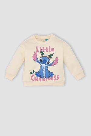 DEFACTO Baby Girl Disney Lilo & Stitch Regular Fit Crew Neck Soft Fluffy Thick Sweatshirt Fabric S