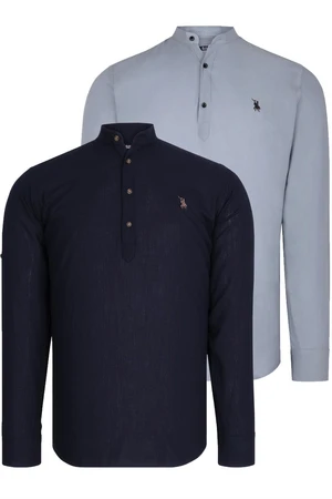 DOUBLE SET G783 DEWBERRY JUDGE COLLAR SHIRT-NAVY BLUE - GREY