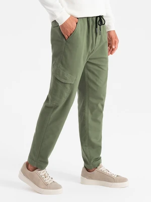 Ombre Men's knit joggers with cargo pockets - olive