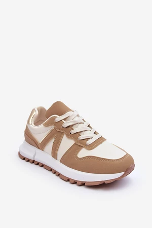 Leather Women's Sports Shoes Brown-Beige Kabama